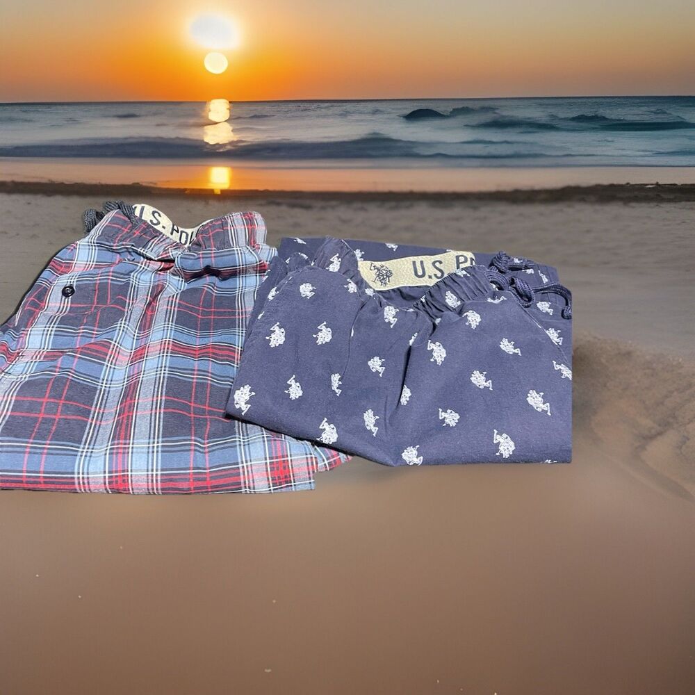 (Lot of 2) Polo Ralph Lauren Sleepwear Pants Mens XL Gray Plaid & Blue #0268